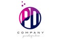 PD P D Circle Letter Logo Design with Purple Dots Bubbles