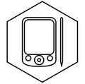 PDA computer, personal digital assistant, note smartphone. Outline with contour lines in black on a white background. Edged with a Royalty Free Stock Photo