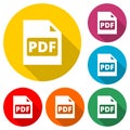PDF digital document file format flat vector icon, Vector pdf download symbol, color icon with long shadow Royalty Free Stock Photo