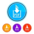 PDF document download icon flat design round buttons set illustration design