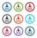 PDF document download icon flat round buttons set illustration design Royalty Free Stock Photo