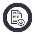 PDF document download icon flat vector round button clean black and white design concept isolated illustration Royalty Free Stock Photo