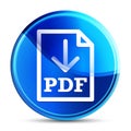 PDF document download icon glassy vibrant sky blue round button illustration Royalty Free Stock Photo