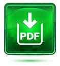 PDF document download icon neon light green square button Royalty Free Stock Photo