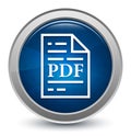 PDF document page icon starburst shiny blue round button illustration design concept Royalty Free Stock Photo