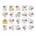 Pdf Electronic File Collection Icons Set Vector .