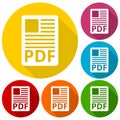 PDF file document icons set with long shadow Royalty Free Stock Photo