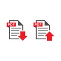 PDF file icon vector design template with upload download arrow. Royalty Free Stock Photo