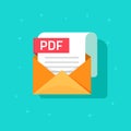 PDF file vector icon isolated, envelope with paper pdf document