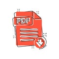 Pdf icon in comic style. Document text vector cartoon illustration on white isolated background. Archive splash effect business Royalty Free Stock Photo