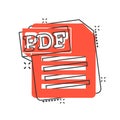 Pdf icon in comic style. Document text vector cartoon illustration on white isolated background. Archive splash effect business Royalty Free Stock Photo