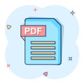 Pdf icon in comic style. Document text vector cartoon illustration on white isolated background. Archive splash effect business Royalty Free Stock Photo