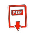 PDF icon. Downloads pdf document. Vector colored icon cartoon style on white isolated background Royalty Free Stock Photo