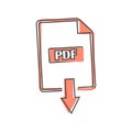 PDF icon. Downloads pdf document. Vector colored icon cartoon style on white isolated background Royalty Free Stock Photo