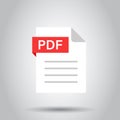 Pdf icon in flat style. Document text vector illustration on isolated background. Archive business concept Royalty Free Stock Photo