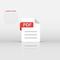 Pdf icon in flat style. Document text vector illustration on white isolated background. Archive business concept Royalty Free Stock Photo