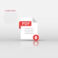 Pdf icon in flat style. Document text vector illustration on white isolated background. Archive business concept Royalty Free Stock Photo