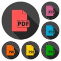 Pdf icons set with long shadow Royalty Free Stock Photo