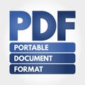 PDF - Portable Document Format acronym, technology concept background Royalty Free Stock Photo