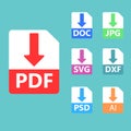 PDF, SVG, DOC, JPG, PSD, AI file formats. Vector icons. Royalty Free Stock Photo