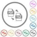 PDF TGZ file compression flat icons with outlines