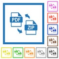 PDF ZIP file compression flat framed icons