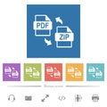 PDF ZIP file compression flat white icons in square backgrounds