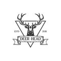 HUNTING VINTAGE RETRO HAND DRAWN SKETCH DEER HEAD LOGO DESIGN VECTOR ILLUSTRATION