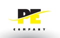 PE P E Black and Yellow Letter Logo with Swoosh.