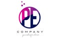 PE P E Circle Letter Logo Design with Purple Dots Bubbles