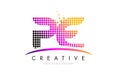 PE P E Letter Logo Design with Magenta Dots and Swoosh