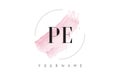 PE P E Watercolor Letter Logo Design with Circular Brush Pattern