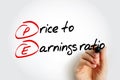 PE - Price to Earnings ratio acronym with marker, business concept background