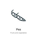 Pea outline vector icon. Thin line black pea icon, flat vector simple element illustration from editable fruits and vegetables Royalty Free Stock Photo