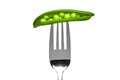 Pea pod on a fork isolated on white Royalty Free Stock Photo