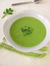 Pea soup with chia sprouts