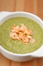 Pea soup with shrimps Royalty Free Stock Photo