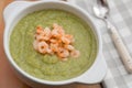 Pea soup with shrimps Royalty Free Stock Photo