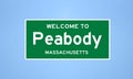 Peabody, Massachusetts city limit sign. Town sign from the USA.