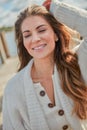 Peace begins with a smile. a beautiful young woman relaxing outdoors. Royalty Free Stock Photo