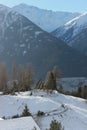 The peace bell in MÃÂ¶sern, Tirol, Austria infront of the Inn valley with mountains