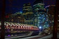 Peace Bridge across the Bow River Calgary at night Alberta, Canada Royalty Free Stock Photo