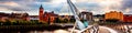 Peace bridge in Derry Londonderry in Northern Ireland, UK with city center at the background