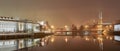 The Peace Bridge in Wroclaw over the Odra River, illuminated at night Royalty Free Stock Photo