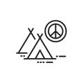 Peace camp black icon. Anti war movement. Peaceful protest. . Pictogram for web page, mobile app, promo. Editable stroke Royalty Free Stock Photo