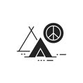 Peace camp glyph black icon. Anti war movement. Peaceful protest. Pictogram for web page, mobile app, promo