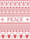 Peace Christmas vector pattern with Scandinavian Nordic festive winter pastern in cross stitch with heart, snowflake, Christmas Royalty Free Stock Photo