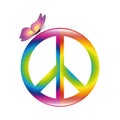 Peace colorful symbol in rainbow colors with butterfly Royalty Free Stock Photo