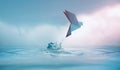 Peace concept. Conceptual photos to show the Freedom of White Origami Dove or Pigeon Flew from the Water into the Sky.