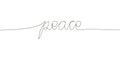 Peace continuous line drawing. One line art of english hand written lettering, peaceful, no war. Royalty Free Stock Photo